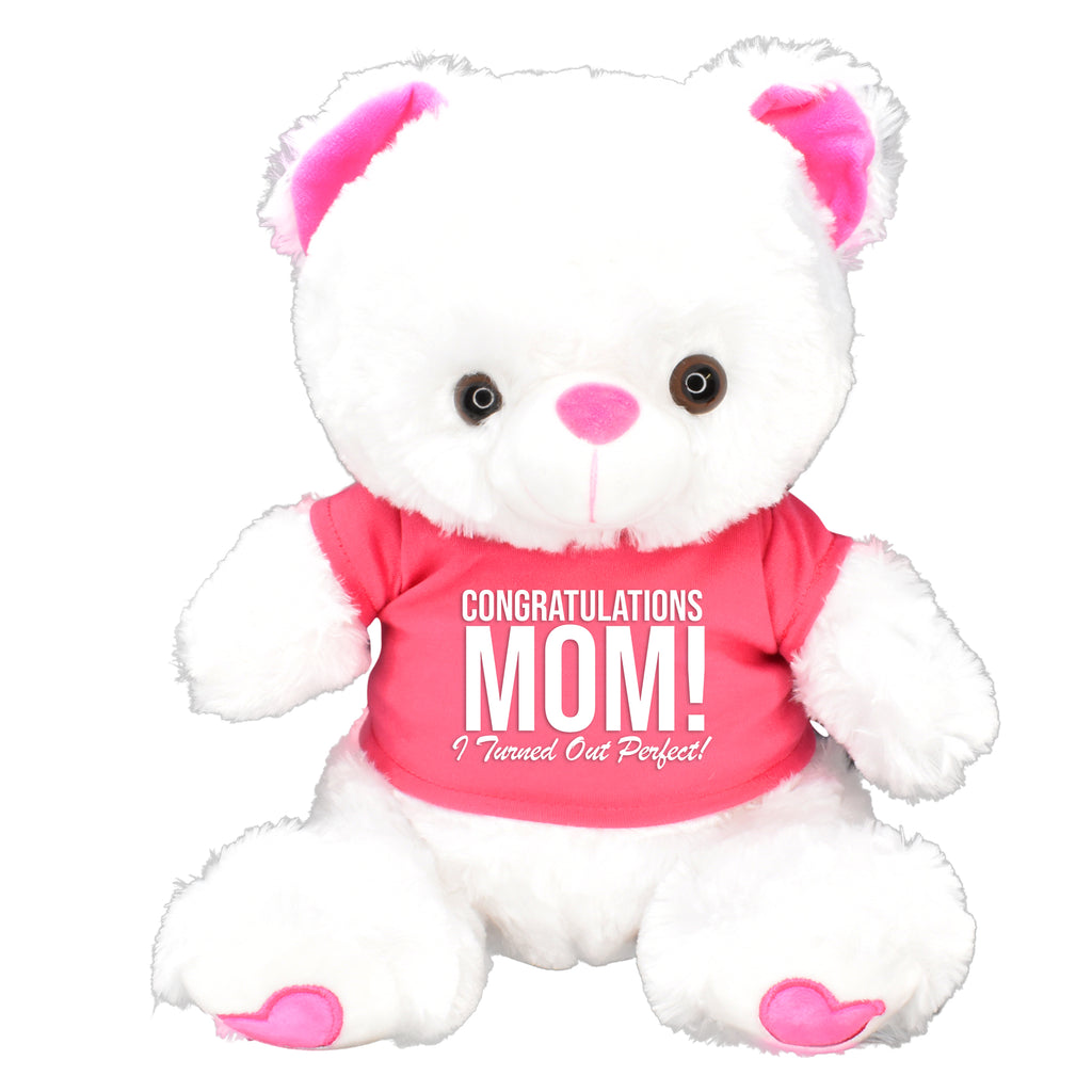 Congratulations Mom! White Plush Soft Teddy Bear Pink Shirt Mothers Day Amazing Gift For Your Lovely Mom!