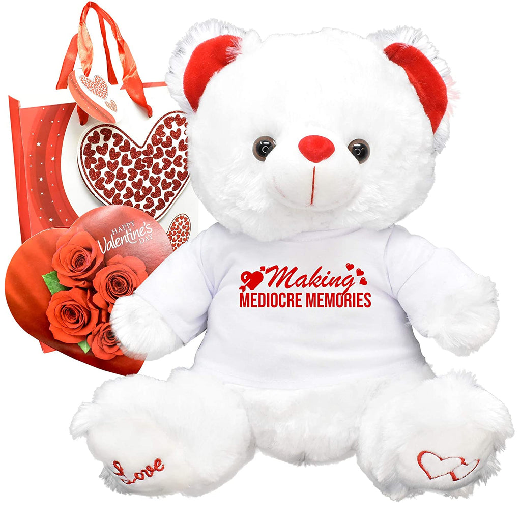 Making Mediocre Memories Funny Valentines Day Gift Teddy Bear Chocolates Gift Bag Plush Girlfriend Boyfriend Galentines Husband Wife