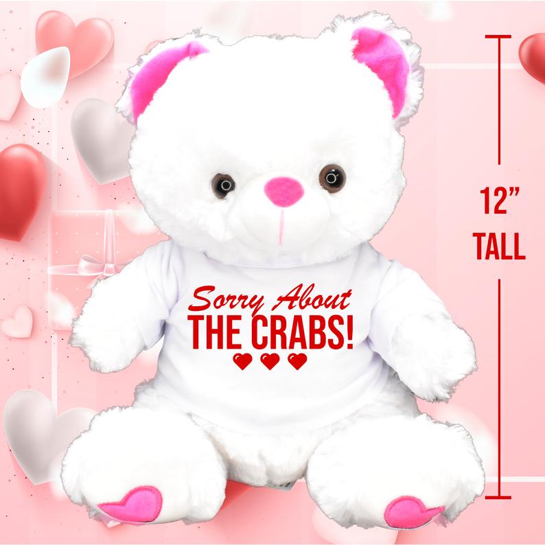 Sorry About The Crabs! Valentines Day Teddy Bear Chocolates Gift Bag Heart Shaped Red Pink Gifts For Her Him Husband Wife Galentines Day