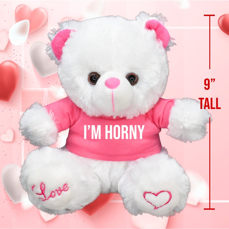 I'm Horny! Medium 9" Valentines Day Teddy Bear Box Of Chocolates Gift Bag Heart Shaped Galentines Day Gift For Him Her Boyfriend Girlfriend