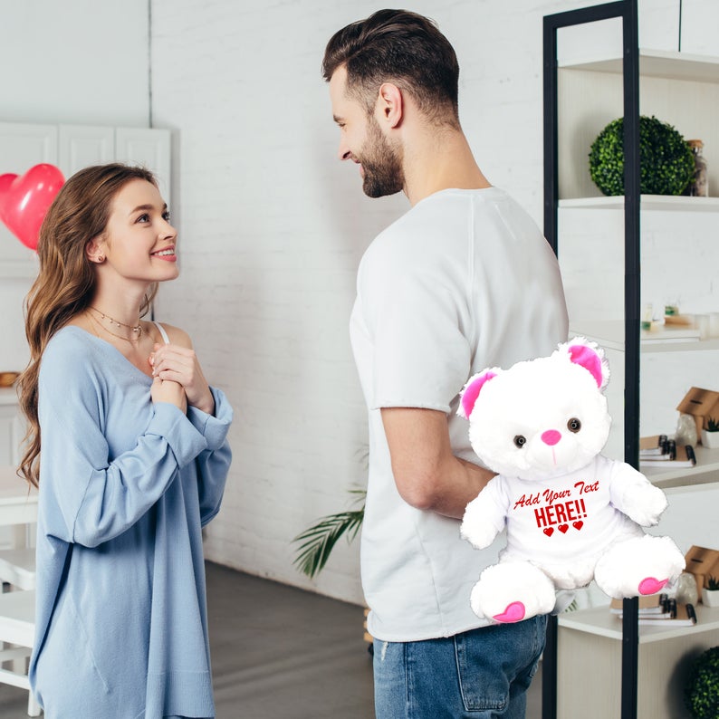 Custom Text Add Your Text Here Valentines Day Teddy Bear Chocolates Gift Bag Heart Shaped Pink Red Teddybear Gift Her Him Wife Husband