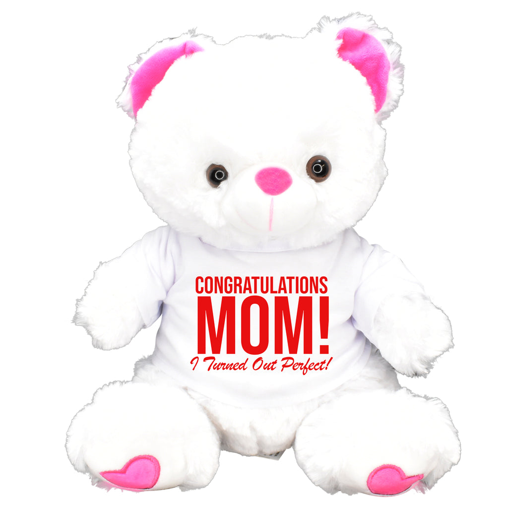 Congratulations Mom! White Plush Soft Teddy Bear White Shirt Mothers Day Amazing Gift For Your Lovely Mom!