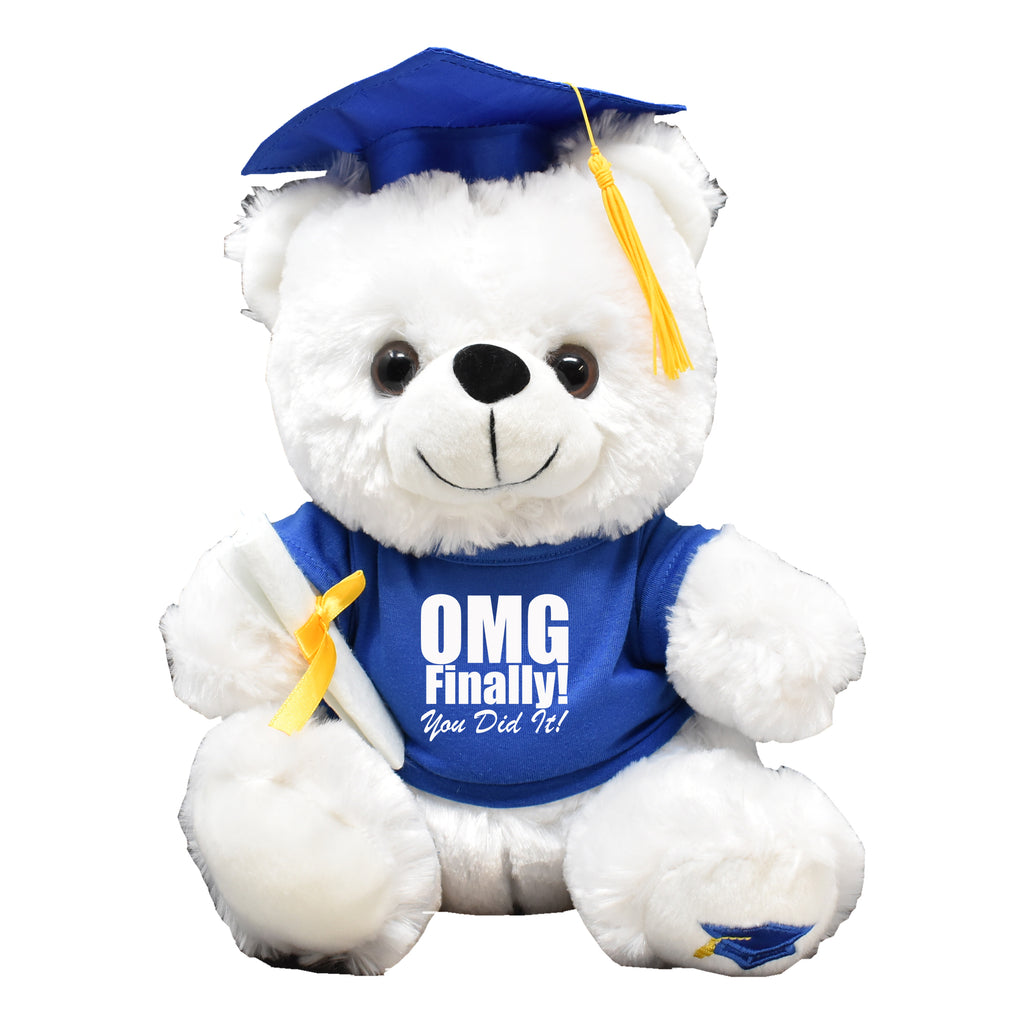 OMG Finally You Did It! Funny Graduation Gift White Teddy Bear Plush 12" Tall Blue Shirt